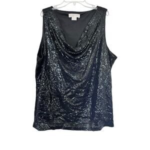 MICHAEL Michael Kors Black Sequin Embellished Draped Cowl Neck Sleeveless Top 3X